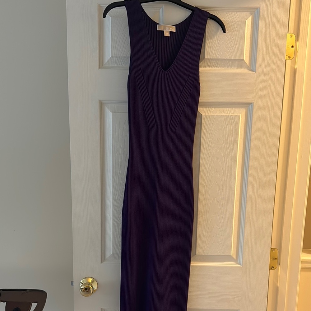 Michael Kors Purple Sheath Midi Dress V-Neck Sleeveless